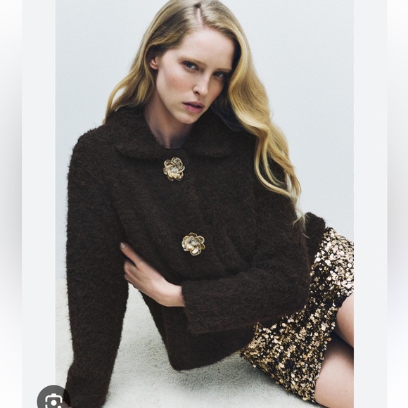 Zara Sweaters - NWT ZARA FAUX FUR KNIT CARDIGAN FLOWER SIZE S 
🚨FIRM PRICE NO DISCOUNT